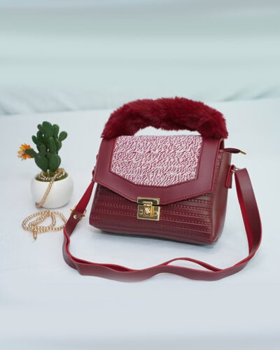 Maroon White Handbag